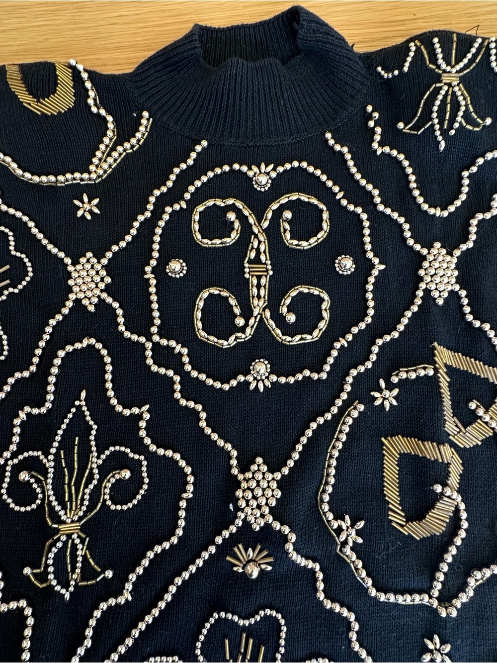 Victoria Jones Woman Black Sweater with Gold Bead Embellishment